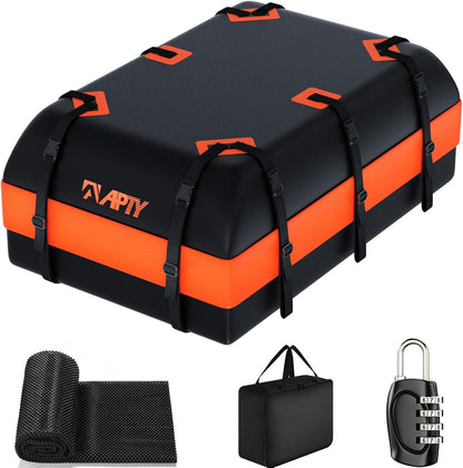 APTY 21 Cubic Feet Car Rooftop Cargo Bag Carrier, Soft Roof Top Luggage Bag for All Vechicles with/Without Racks - with Waterproof Zip, Luggage Lock, Anti-Slip Mat, Storage Bag, Door Hooks, Blue