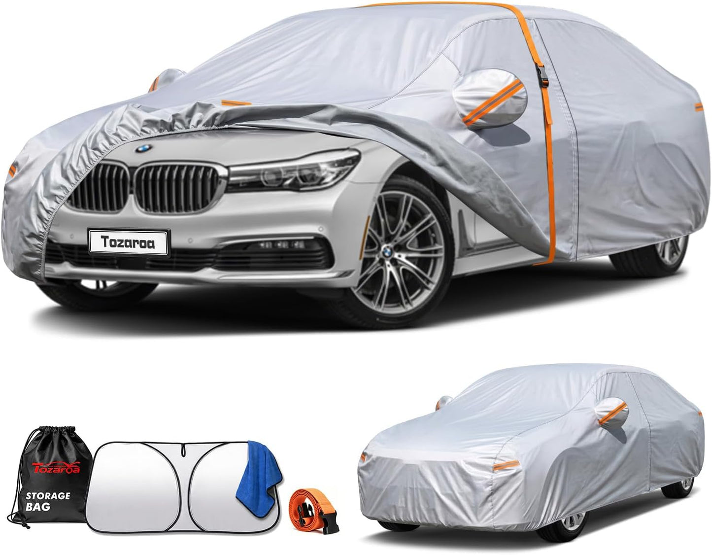 Car Cover Waterproof All-Weather,Heavy-Duty Outdoor Full Exterior Automobiles Sedan/Coupe (Length 186-193 inch) with Windshield Sun Shade Universal Fit Toyota Camry, Tesla Model 3, Accord etc