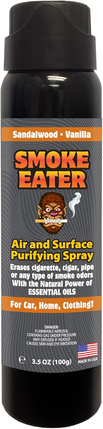 Smoke Eater Cigarette, Cigar, Cannabis & Tobacco Odor Eliminator Spray & Air Freshener for Car, Home, Clothes — Lavender, 4 oz Travel Size — Tea Tree Oil Formula, Non-Aerosol Pump Spray