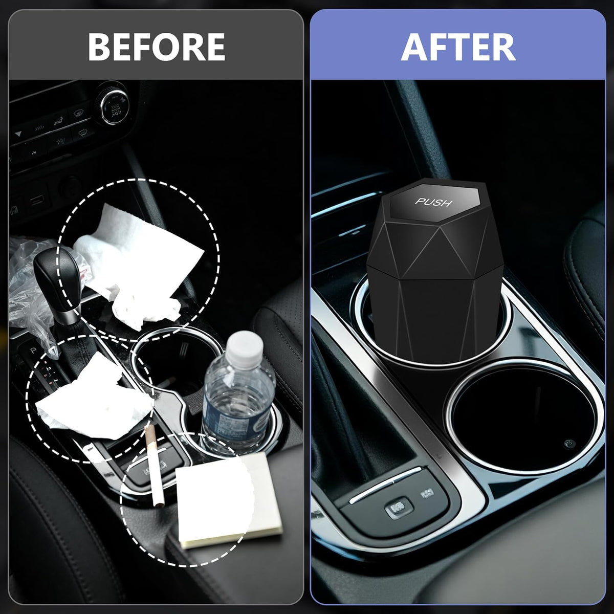 Car Trash Can with Lid - 2-Pack, Interior Accessories for Vehicles, Leakproof Garbage Can with 30 Detachable Trash Bags, Multipurpose Organizers and Storage Solutions for Home and Office