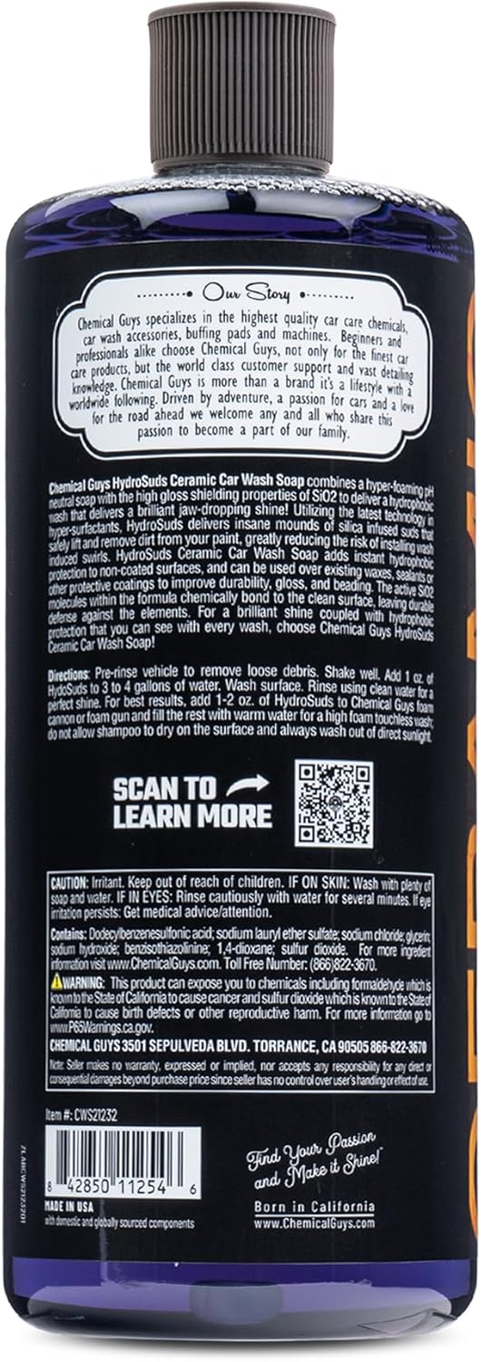 Chemical Guys HydroSuds Ceramic, Shine High Foaming Car Wash Soap - Foam Cannon Soap, Works with Foam Guns or Bucket Washes for Cars, Trucks, Motorcycles, RVs, and More, Berry Scent - 16 oz