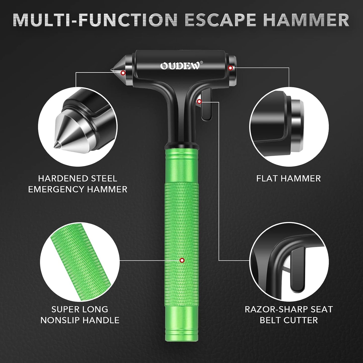 Car Safety Hammer, Car Glass Breaker with Seat Belt Cutter, Automotive Escape Tool with Lighting Function, Metal Window Breaker, Emergecy Safety Hammer for Auto Accidents (Black)