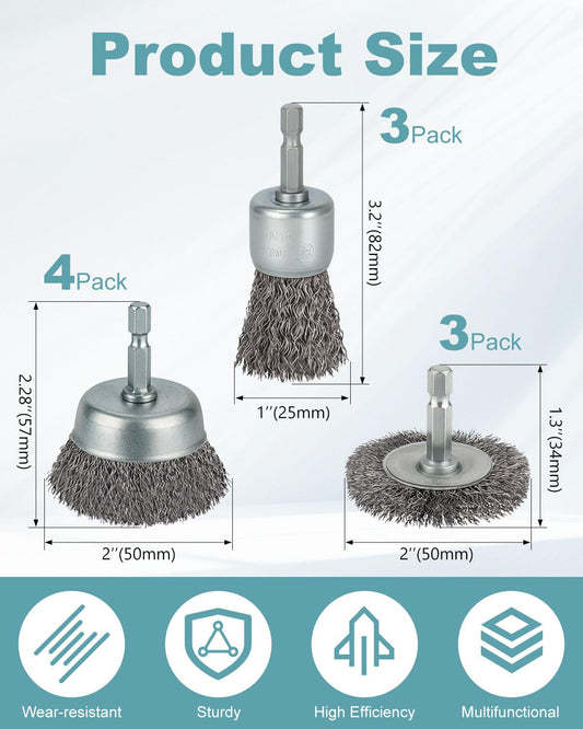 10 Pcs Wire Brush for Drill, Coarse Carbon Steel Crimping Wire Wheel Brush, 1/4 Inch Hex Shank, Cup Brush Drill Bit for Cleaning Rust, Stripping and Abrasive