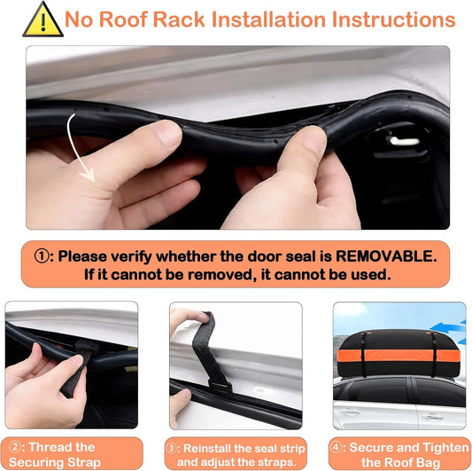 Roof Bag, Waterproof Soft Car Top Carrier Without Rack, 15 Cubic Feet Cargo Carrier for Top of All Vehicles with/Without Rack, Includes Anti-Slip Mat, 4 Door Hooks, Luggage Lock, Storage Bag