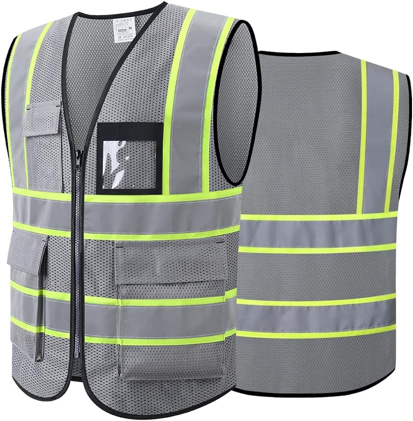 Reflective High Visibility Safety Vest for Men Women with Pockets Zipper Front Meets ANSI/ISEA Standards