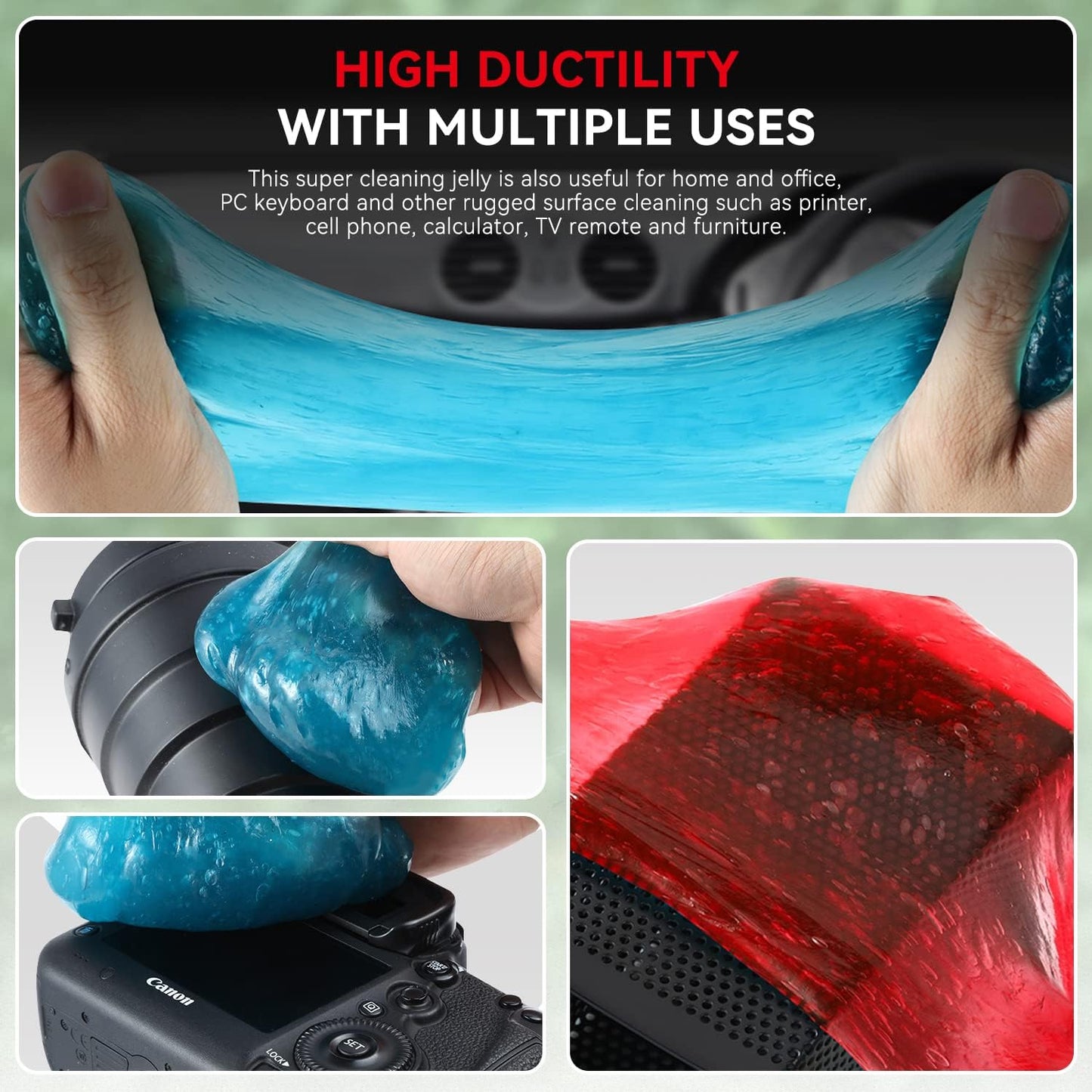 Auto Dynasty Pack of 4 Car Cleaning Gel, 2024 Universal Auto Detailing Tools Car Interior Air Vent Dust Cleaner Slime Putty Jelly for Printers, Camera, Calculator, Keyboard (Red, Blue, Green, Yellow)