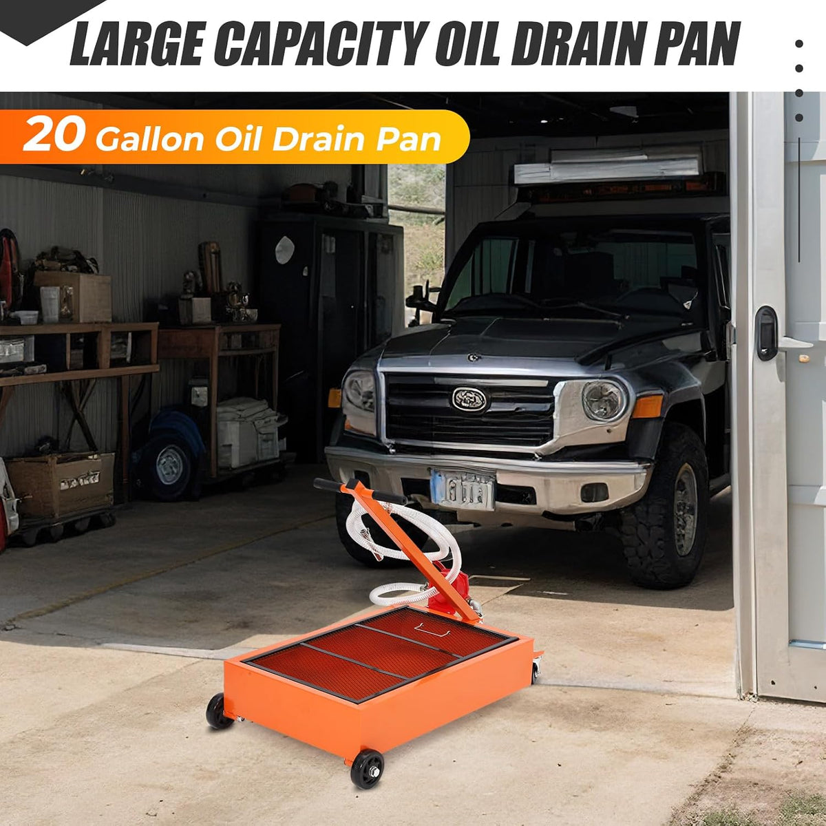 20 Gallon Manual Oil Drain Pan,Low Profile Oil Drain Pan with 110V Electric Pump,76L Oil Change Pan with 8.2ft Hose & Folding Handle, Rolling Oil Drain Cart for Car, SUV, Trucks Oil Draining
