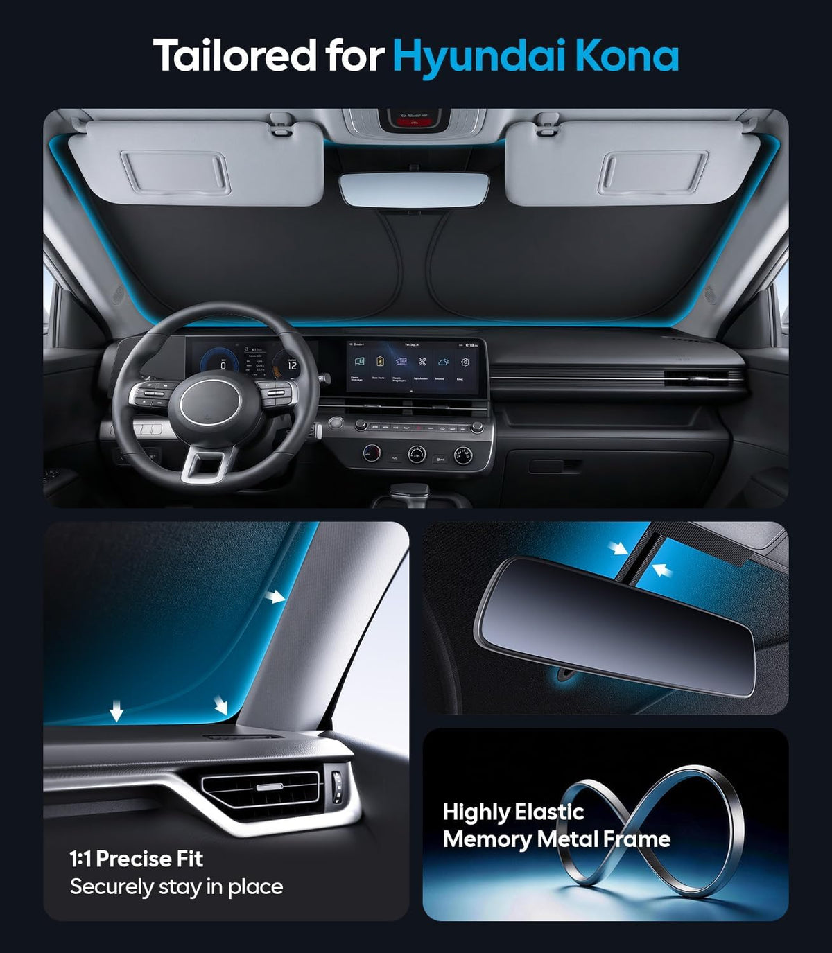Wigoo Tesla New Model Y Accessories Windshield Sunshade [OEM Design, 100% Sun Blockage] Foldable Heat Insulation Sunshade with Storage Bag, for Model Y 2020~2026 (Juniper), Silver Coating - Colors A