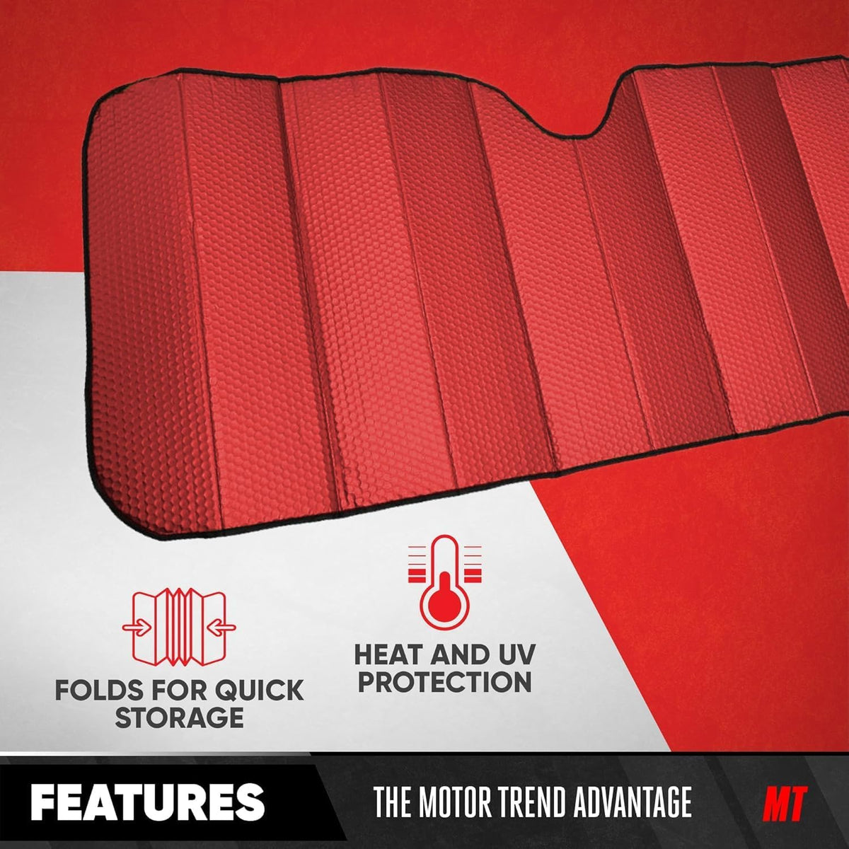 Motor Trend Windshield Sunshade for Car, Truck & SUV, Black - Folding Sun Shade for Front Window, Auto Sun Visor Heat Protection, UV Rays Blocker (58 x 24 Inch)