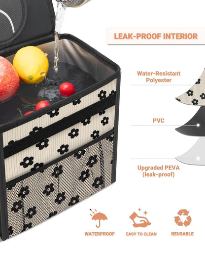 Capolo Car Trash Can with Lid, Leakproof Car Trash Bag Hanging Waterproof Automotive Garbage Can with Storage Pockets Mini Vehicle Trash Bin for Back/Front Seat(Black,2.5 Gallon)