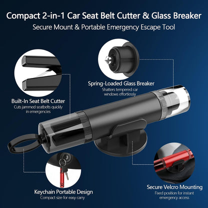 3-Pack Car Window Breaker and Seatbelt Cutter, Spring-Loaded Emergency Escape Tool, Glass Breaker for Underwater Use, 4 Car Door Shock Pads Included