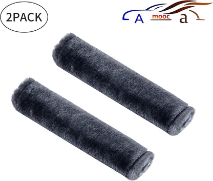 Amooca Soft Faux Fur Universal Fit Seatbelt Cover Car Truck SUV Airplane Seat Belt Shoulder Pad for Carmera Backpack Straps Neck Cushion Protector 2 Pack 10.5in Dark Gray
