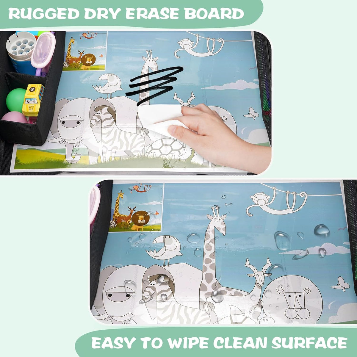 MENZOKE Kids Travel Tray for Toddler Car Seat, Road Trip Activities for Kids with iPad Holder Stand & Dry Erase Board, Road Trip Essentials Accessories Lap Tray as Travel Gifts for Kid, Pink