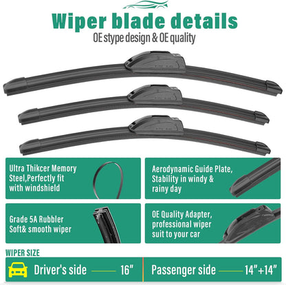 26" 16" 12" Windshield Wiper Blades Replacement for Toyota RAV4 2019 2020 2021 2022 2023 2024 2025 RAV 4 / Mazda 5 2006-2015 Premium All Weather Front Rear Wipers Set - OEM Quality (Pack of 3) - Colors B