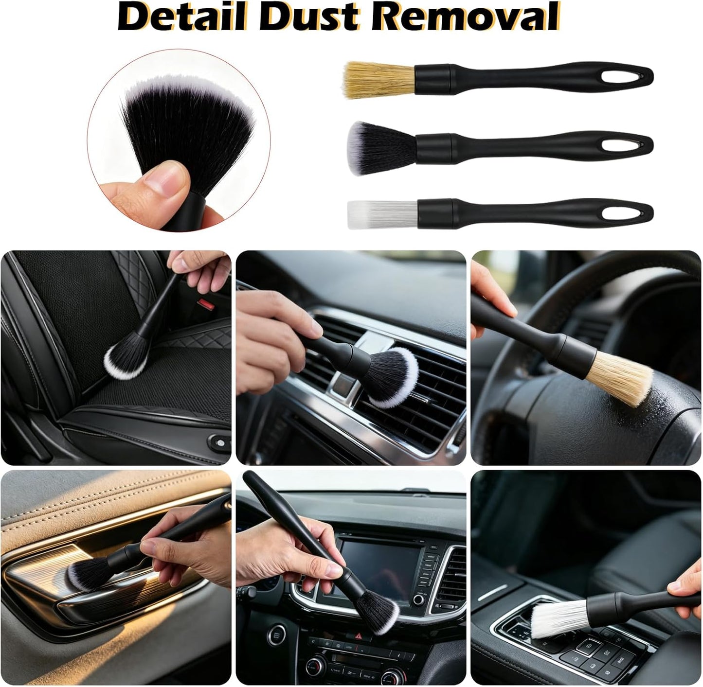 Car Duster Exterior Scratch Free,Microfiber Car Duster with Extendable Handle, with 3PCS Detailing Brush, Exterior Interior Multipurpose for SUV,Truck,RV