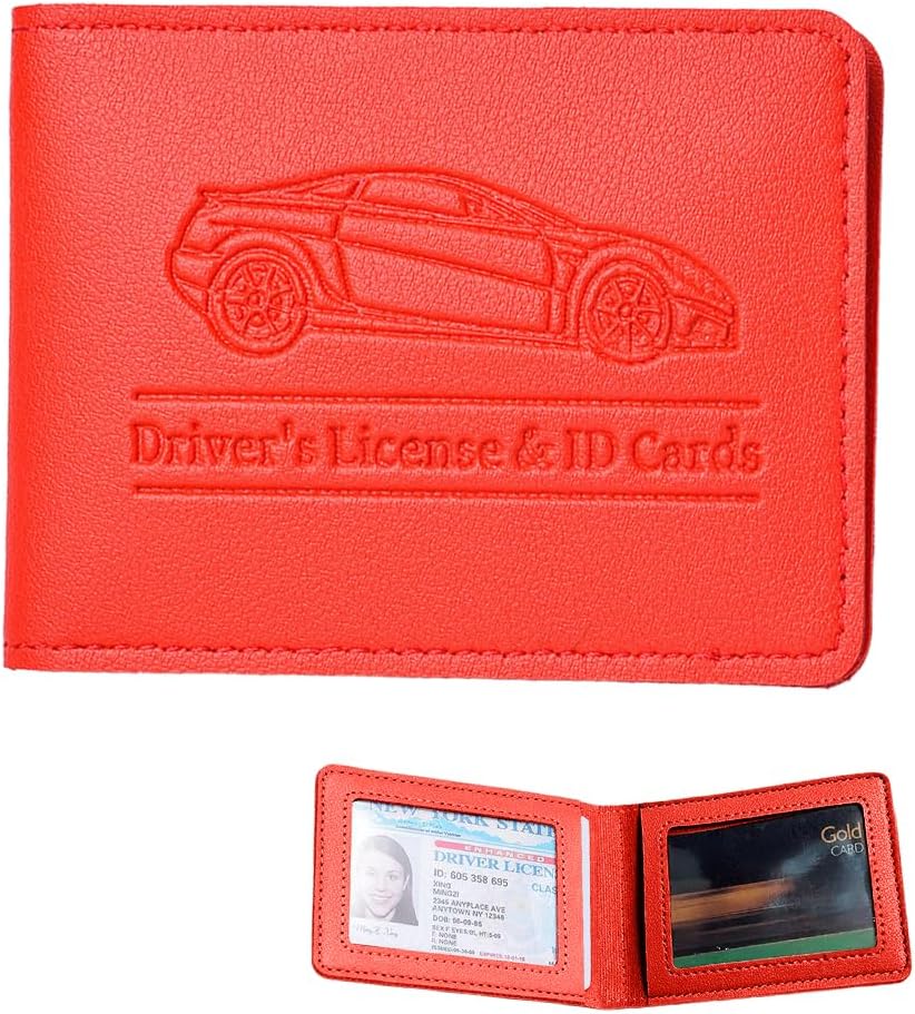 Car Registration Insurance Holder, Vehicle Document Glove Box Organizer, Small Automotive Interior Comparment Driver License Case Accessories for Men Women, Universal Fit (Red)
