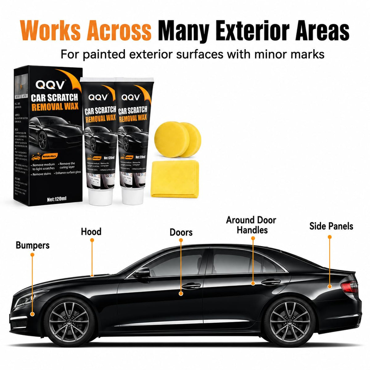Car Scratch Remover Kit, Car Paint Scratch Repair for Light Scratches Swirl Marks Scuffs, Auto Scratch Remover with Sponge and Towel, Restores Gloss and Shine for All Paint Colors (2Pcs)