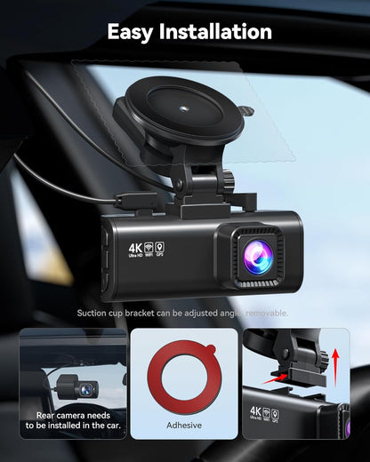 REDTIGER 4K Dash Cam Front Rear, STARVIS 2 Sensor, Free Card Included, 5.8GHz WiFi-20MB/s Fast Download, Dash Camera for Cars with GPS, WDR Night Vision, 170°Wide Angle, 24H Parking Mode(F7NP)