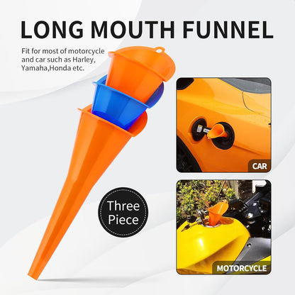 Oil Funnel 3-Pack, Multi Function Plastic Long Neck Oil Funnel - for All Automotive Oils Lubricants Engine Oils Water Diesel Fuel Kerosene