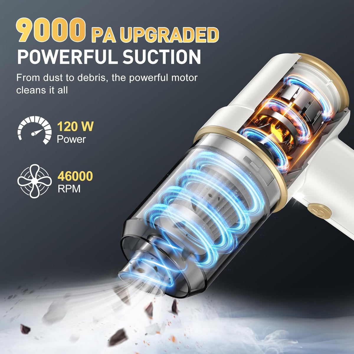 KMM Handheld Car Vacuum Cleaner, 9000Pa Vacuum Cleaner and Air Duster, 120W High Power Hand Held Vacuum with LED Light and Multi-Nozzles for Car, Home, Office, Pet