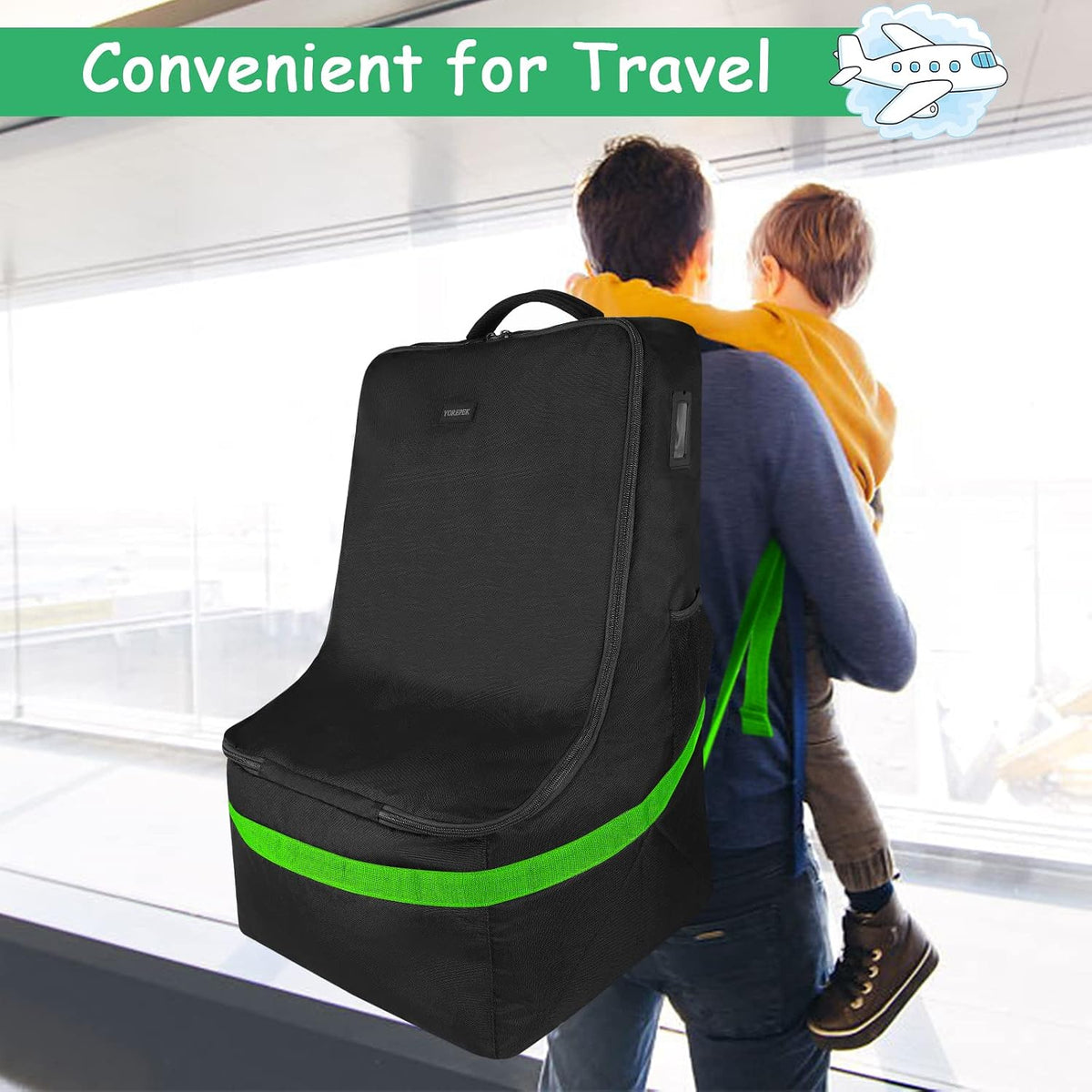 YOREPEK Padded Car Seat Travel Bag Backpack for Airplane, Heavy Duty Car Seat Bags for Air Travel, Carseat Cover for Airplane Travel with Shoulder Strap, Car Seats Carrier for Airport, Black