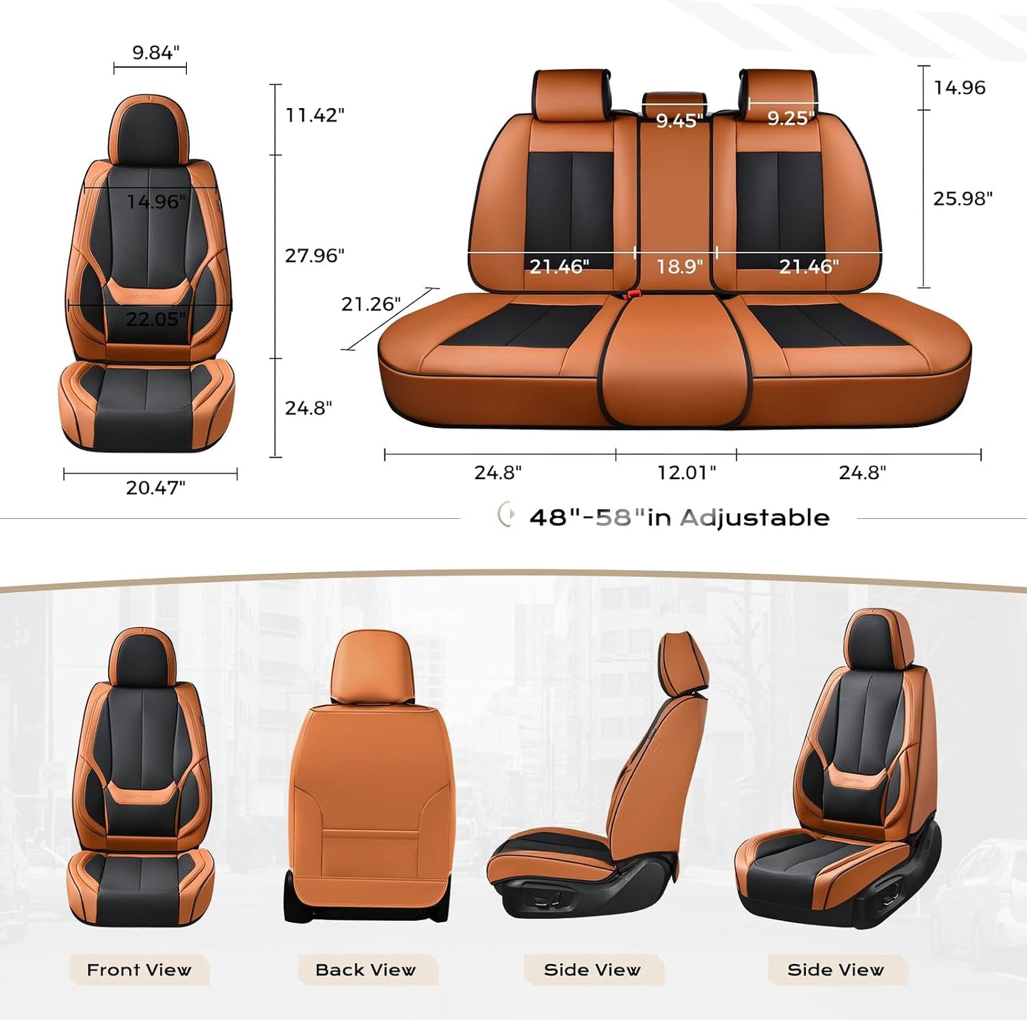 Coverado Seat Covers Full Set, Black Seat Covers for Cars 5 Seats, Car Seat Protector, Waterproof Nappa Leather Car Seat Cushion, Front and Rear Car Seat Cover Fit for Most Sedans SUV Pick-up Truck - Colors B