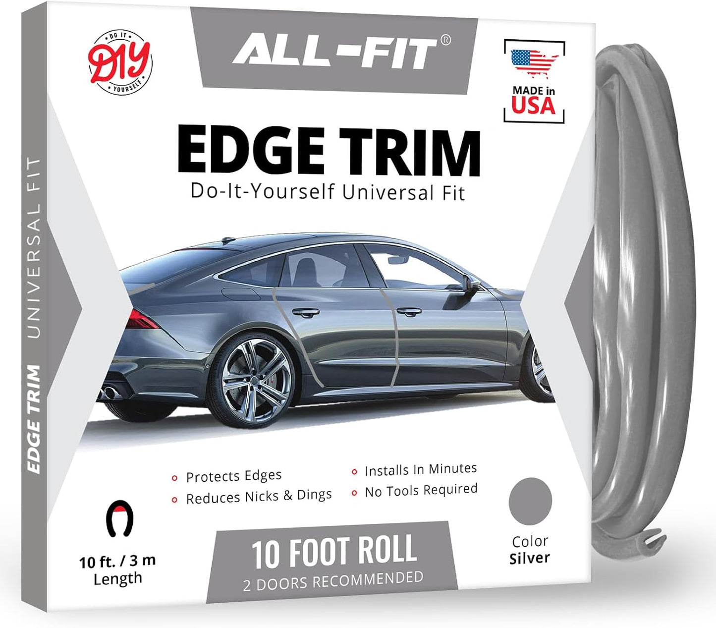 All-Fit Automotive Car Door Edge Protector – Universal DIY Edge Trim to Prevent Scratches & Dings – Flexible Adhesive Molding Trim for Cars, Trucks & SUVs (10 Ft - Black)