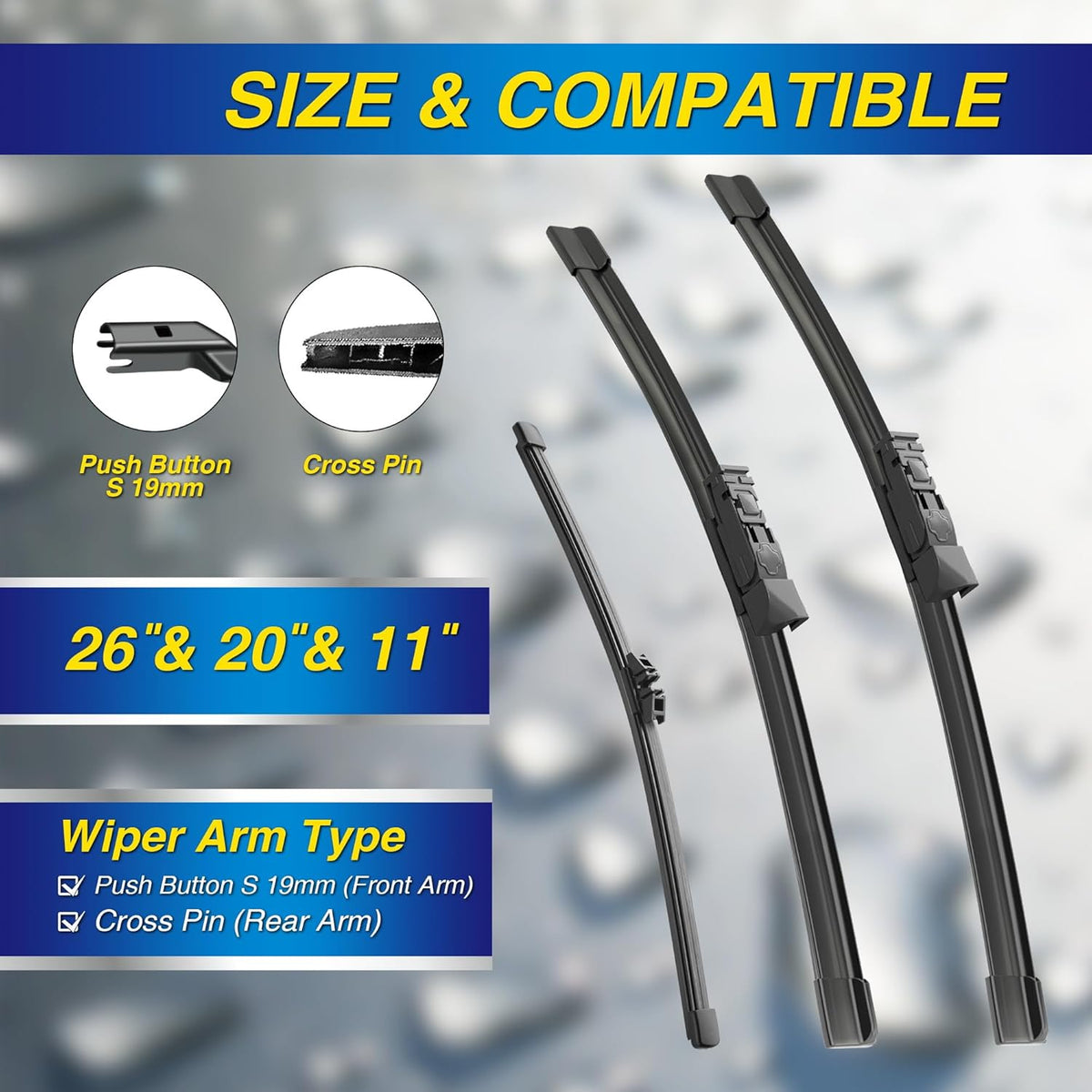 5 PLUS® Silicone Windshield Wipers Replacement for 2007-2014 Ford edge, 2007-2015 Lincoln MKX Wiper Blades(Set of 3),Automotive Replacement Windshield Wiper Blades For My Car-26"/20"/14" - Colors A