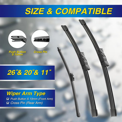 5 PLUS® Silicone Windshield Wipers Replacement for 2007-2014 Ford edge, 2007-2015 Lincoln MKX Wiper Blades(Set of 3),Automotive Replacement Windshield Wiper Blades For My Car-26"/20"/14" - Colors A