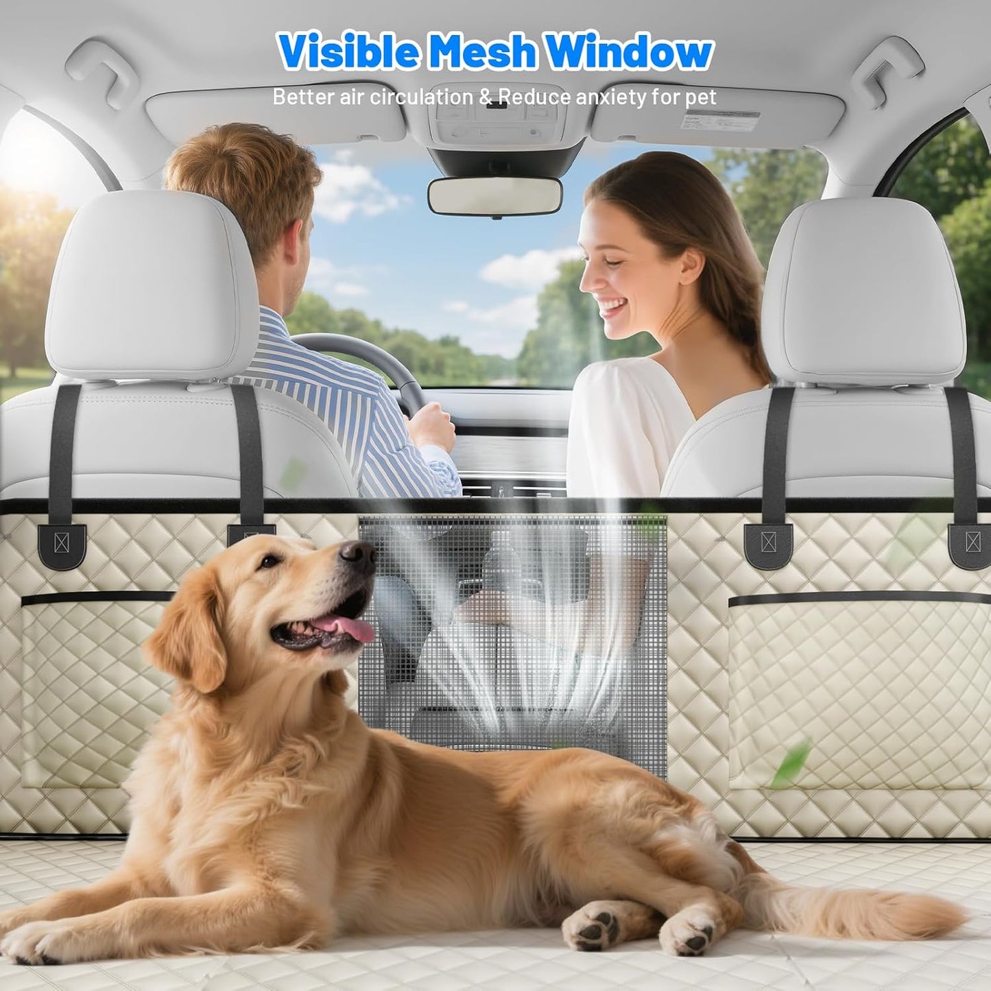 Dog Car Seat Cover for Back Seat with Hard Bottom,Waterproof Back Seat Extender for Dogs,Dog Hammock Dogs Bed for Cars, SUVs,Pet Seat Cover for Back Seat Holds 400lbs with Mesh Window & Pocket