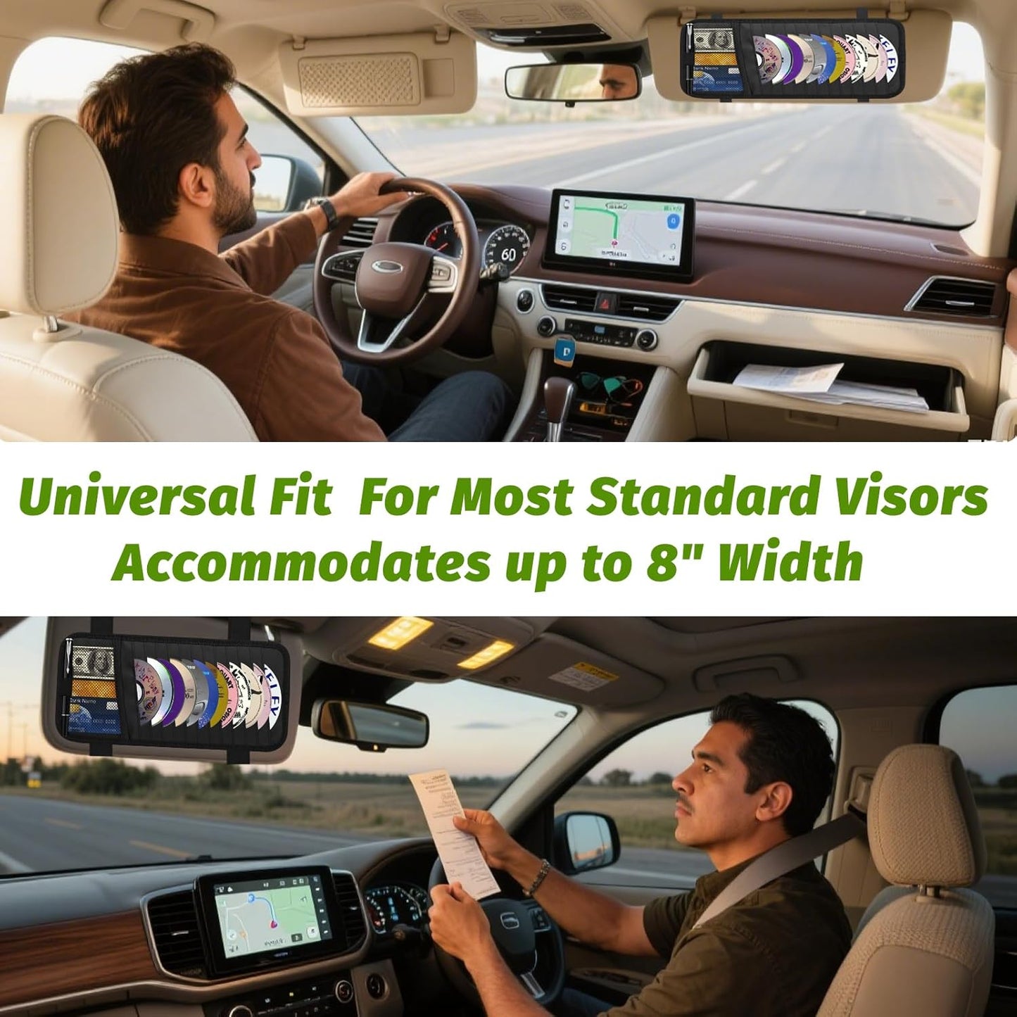CD Visor Holder for Car, Large Capacity CD & DVD Visor Case, Vehicle Visor Storage Organizer with 12 Disc Sleeves, 1 Mesh Pocket 1 Pen Holder and & Elastic Band (Black)