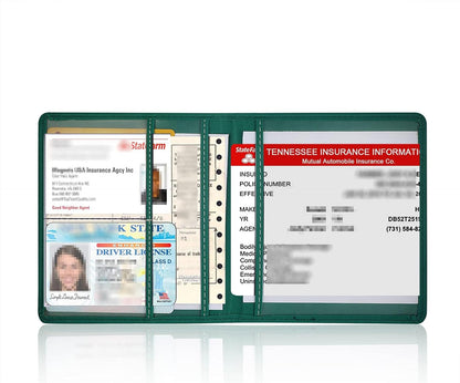 Car Registration and Insurance Card Holder - Leather Vehicle Glove Box Automobile Documents Paperwork Wallet Case Organizer for ID, Driver's License, Key, Cards - Car Accessories for Women&Men