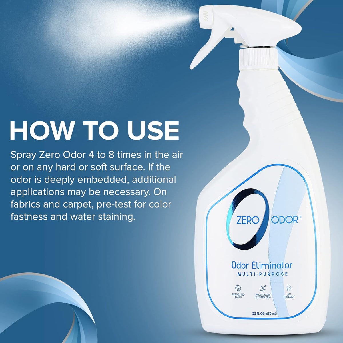 Zero Odor Multi-Purpose Odor Eliminator - Eliminate Air & Surface Odor – Patented Technology Best for Bathroom, Kitchen, Fabric, Closet- Smell Great Again, 8oz (Over 1000 Sprays)