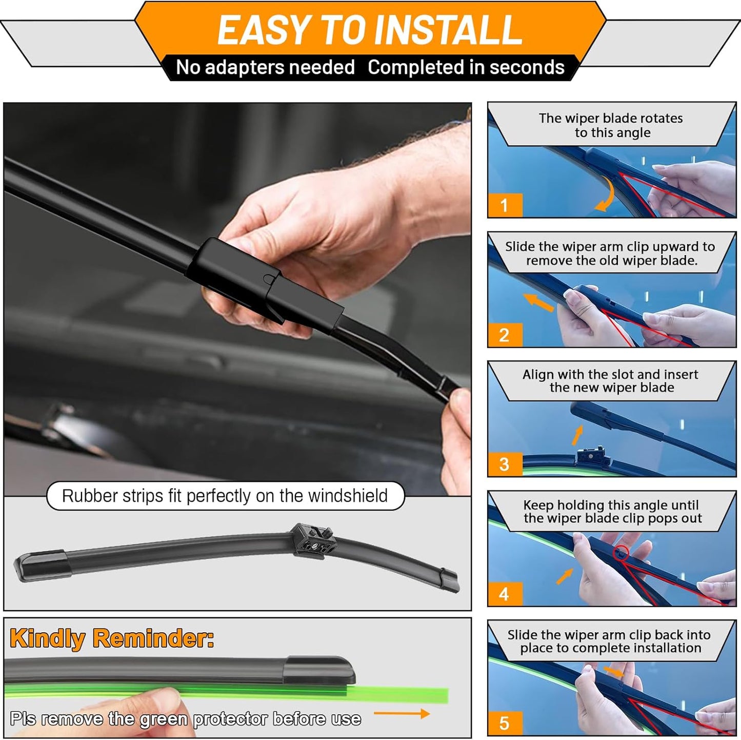 AUTOBOO 26"+19" Windshield Wipers Replacement for Tesla Model 3 2017 2018 2019 2020 2021 2022 2023 2024 2025 Model Y 2020 2021 2022 2023-2025 -Original Factory Quality (Pack of 2) - Colors B