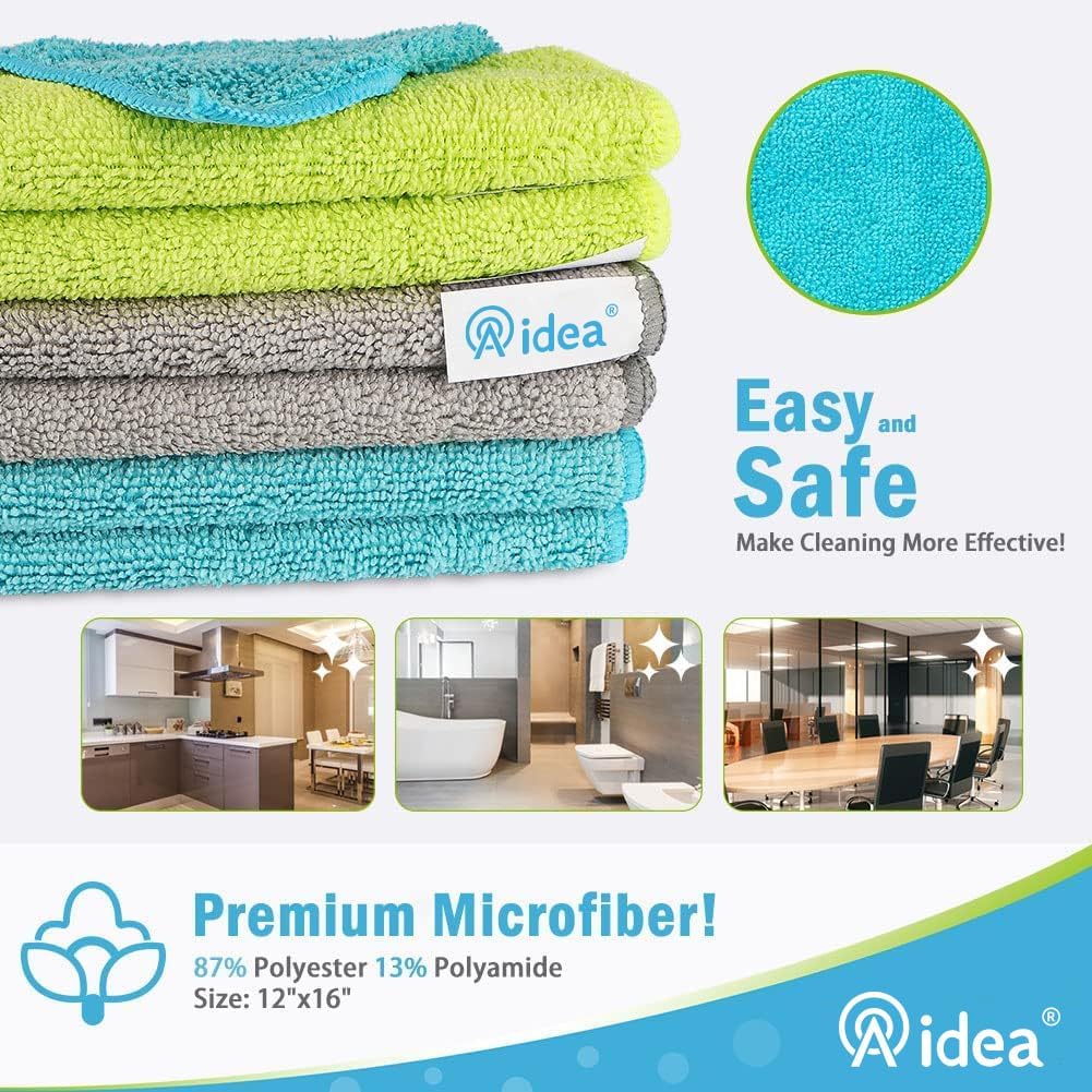 AIDEA Microfiber Cleaning Cloth-12PK, Soft Microfiber Towels for Cars, Absorbent Cleaning Rags, Lint-Free Streak-Free Wash Cloths for House, Kitchen, Window(12in.x12in), Black