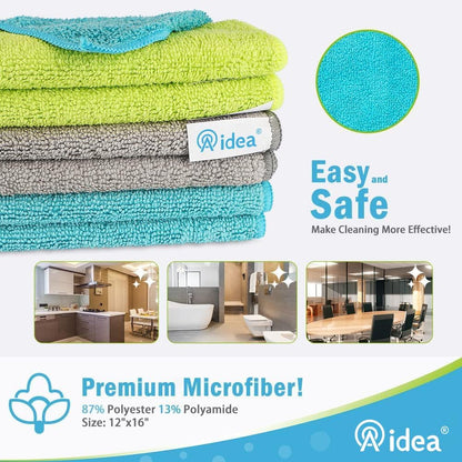 AIDEA Microfiber Cleaning Cloth-12PK, Soft Microfiber Towels for Cars, Absorbent Cleaning Rags, Lint-Free Streak-Free Wash Cloths for House, Kitchen, Window(12in.x12in), Black
