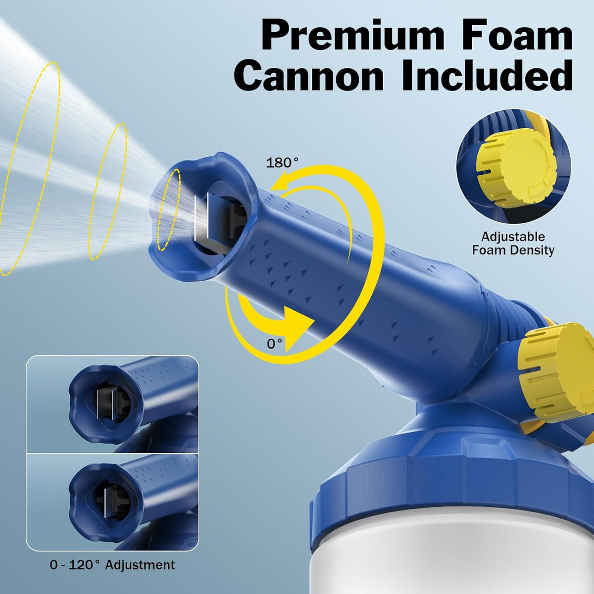 5-in-1 Pressure Washer Gun with Foam Cannon, Built-in 5 Spray Nozzles, M22-14 & M22-15 Adapters, 3/8" Quick-Connect Adapter – Power Washer Gun for Car & Home Cleaning
