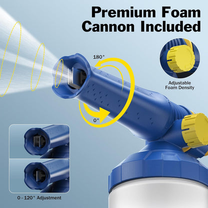 5-in-1 Pressure Washer Gun with Foam Cannon, Built-in 5 Spray Nozzles, M22-14 & M22-15 Adapters, 3/8" Quick-Connect Adapter – Power Washer Gun for Car & Home Cleaning