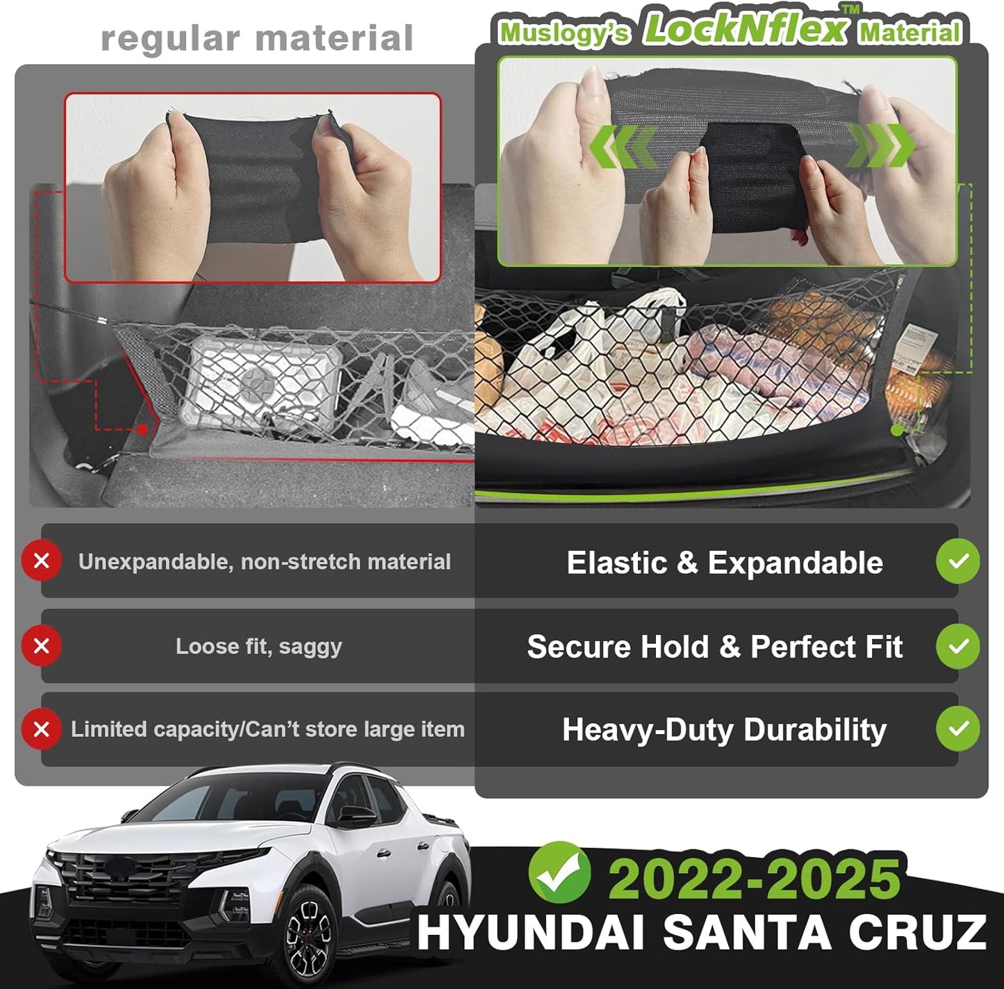 Muslogy Truck Bed Cargo Net Trunk Netting Compatible with 2023-2025 2026 Honda CR-V Accessories, Pickup Cargo Organizer SUV Sedan Storage Net w/Heavy Duty Carabiners - Colors B