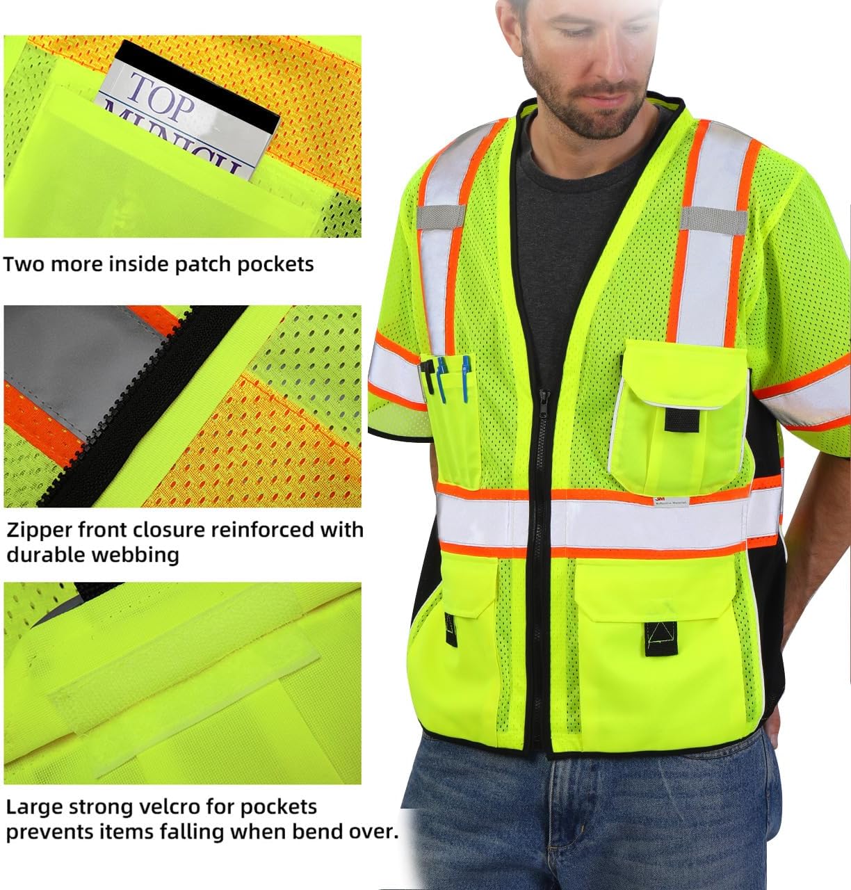 Dib Safety Reflective Mesh Vest ANSI Class 3, High Visibility with Pockets and Zipper, Made with 3M Reflective Tape, Yellow XL