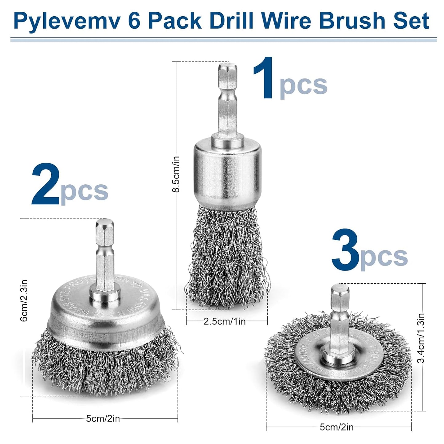 6Pcs Professional Wire Wheel, Carbon Steel Wire Brush for Drill, Drill Cup Brush for Cleaning Rust, Wire Brush Drill Attachments with 1/4 Inch Hex Shank