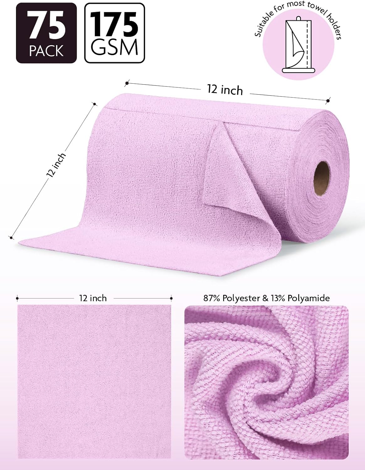 Fantasticlean Microfiber Cleaning Cloth Roll -75 Pack, Tear Away Microfiber Towels, 12" x 12", Reusable, Washable, Scratch Free, Ultra Absorbent for All-Around Cleaning Supplies (DimGray)