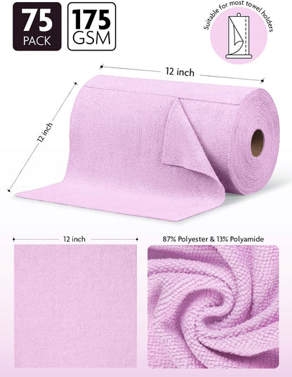 Fantasticlean Microfiber Cleaning Cloth Roll -75 Pack, Tear Away Microfiber Towels, 12" x 12", Reusable, Washable, Scratch Free, Ultra Absorbent for All-Around Cleaning Supplies (DimGray)
