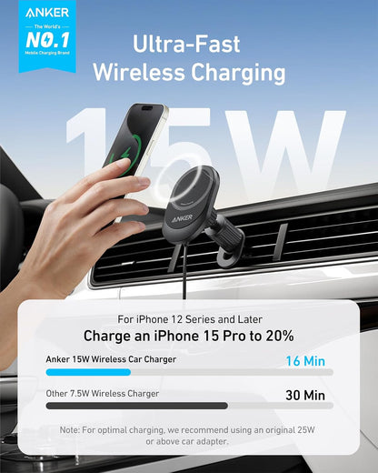 Anker Prime MagSafe Car Mount Charger, Qi2 25W Certified Wireless Car Charger with AirCool, Strong Magnets, Air Vent Mount for iPhone 17-12 Series