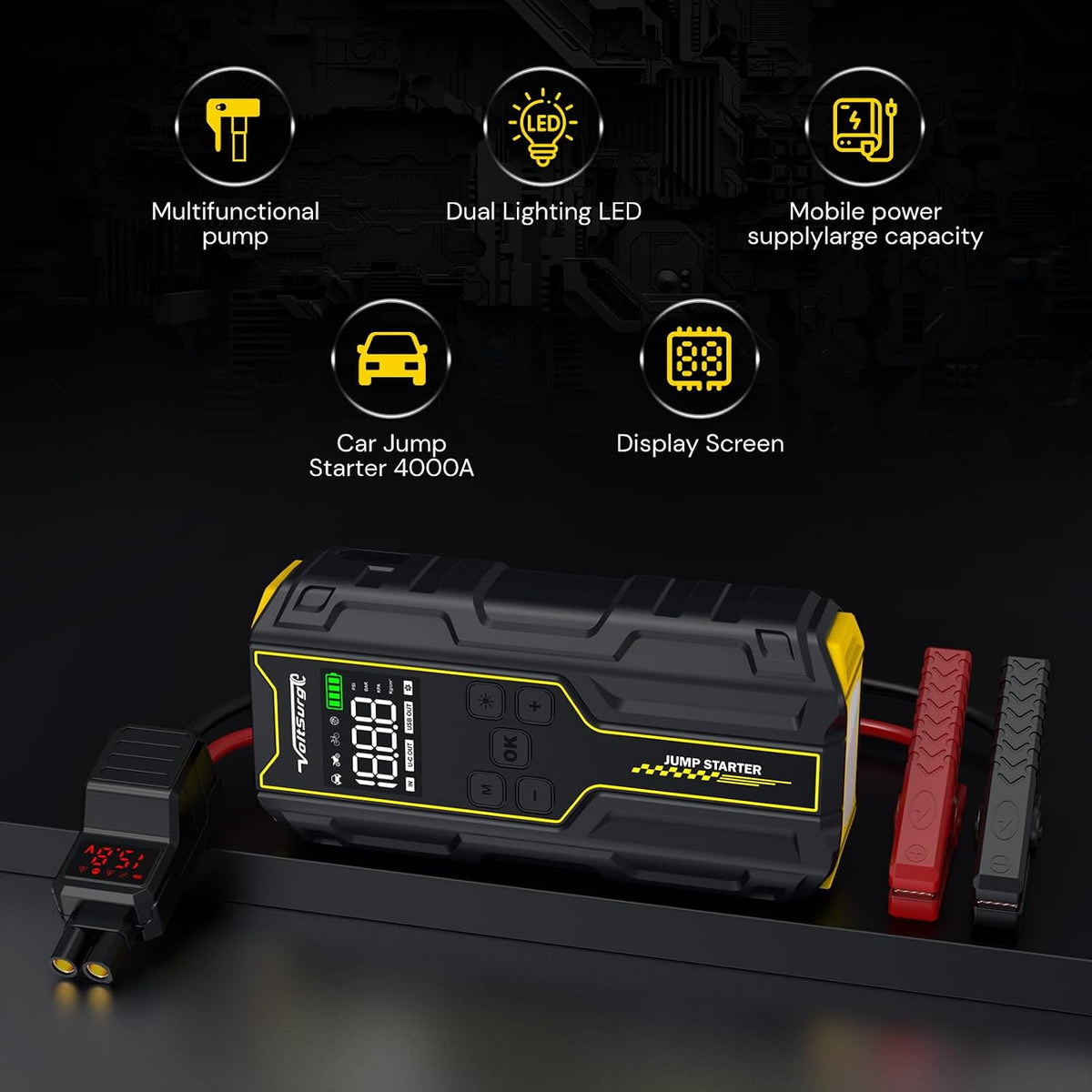 4000A Portable Jump Starter for Car, 12V Jump Box for Engine Max 7.0L Gas/5.5L Diese, Jumper Starter Battery Charger Pack with LED Flashlight & USB Port