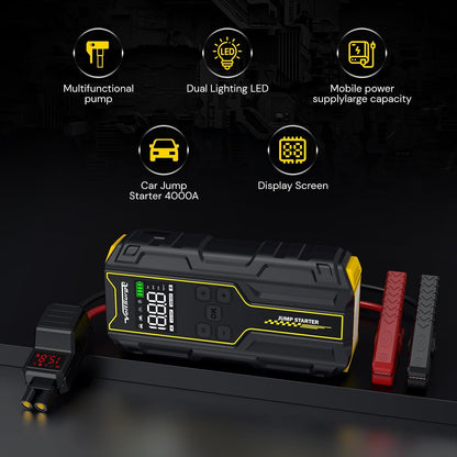 4000A Portable Jump Starter for Car, 12V Jump Box for Engine Max 7.0L Gas/5.5L Diese, Jumper Starter Battery Charger Pack with LED Flashlight & USB Port