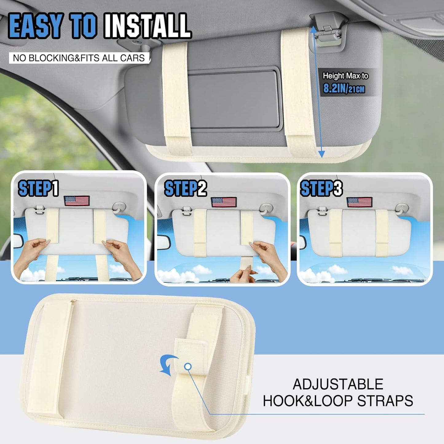 HUANLANG Car Sun Visor Organizer, Tactical Car Accessories with Zipper Storage Pouch, Glasses Clip Card Sleeve Pocket, Multi-Pocket Visor Organizer Fits Most Cars, SUVs, Trucks