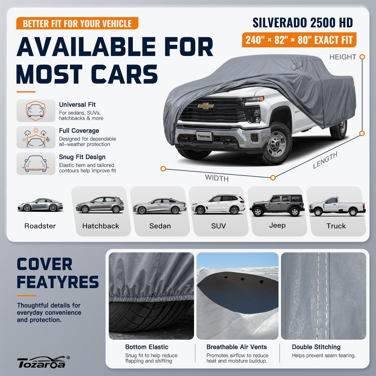SUV Cover Waterproof All-Weather,Outdoor Full Exterior Automobiles SUV(Length 182-190 inch) with Windshield Sun Shade Universal Fit Toyota RAV4,CRV,Model Y,Q5,Size S2 (See SizeChart)