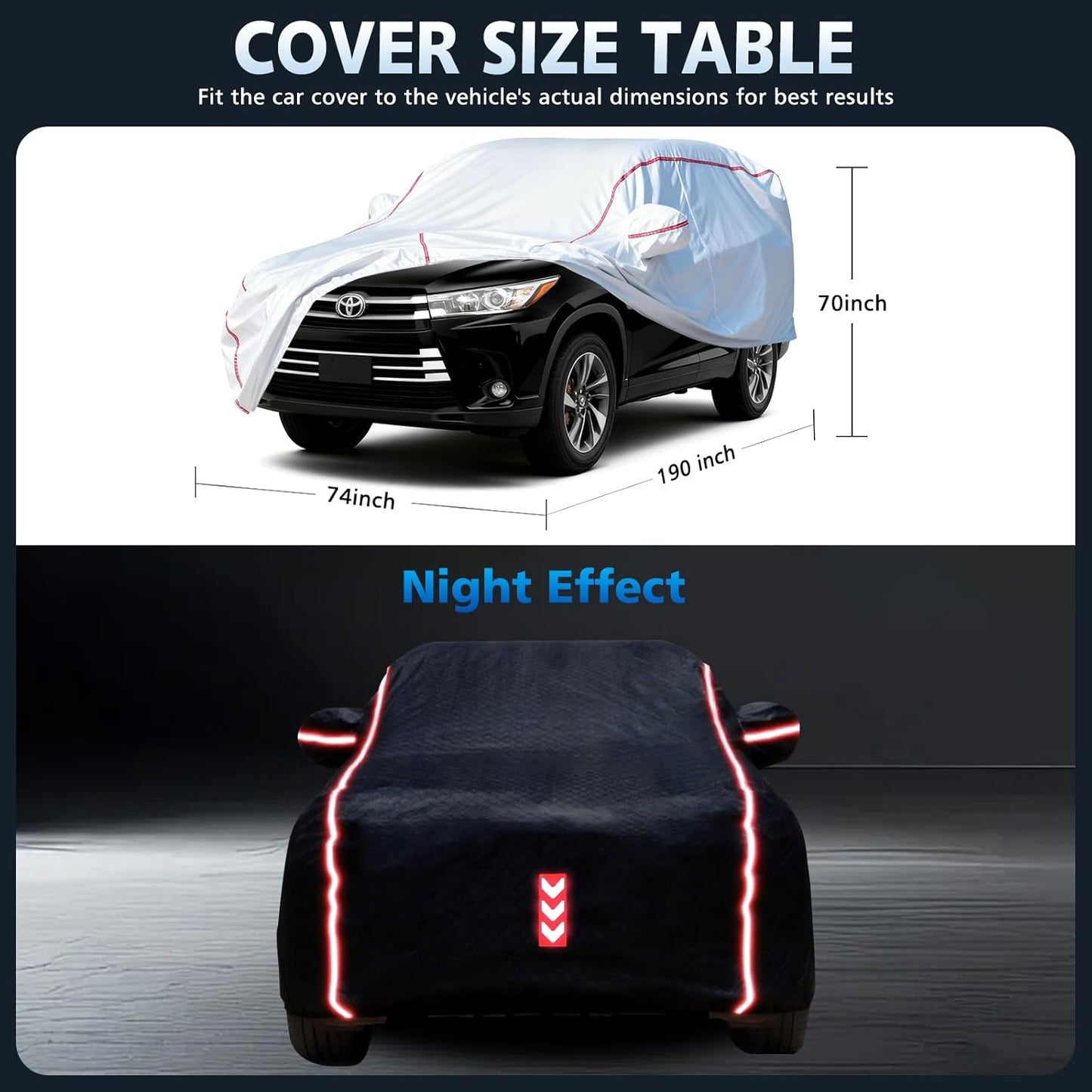 Car Cover for Sedan, Waterproof All Weather Heavy Duty, 360° Underbody Wrap Windproof Design, Quick Install Outdoor Vehicle Cover, Fits 186-193 in
