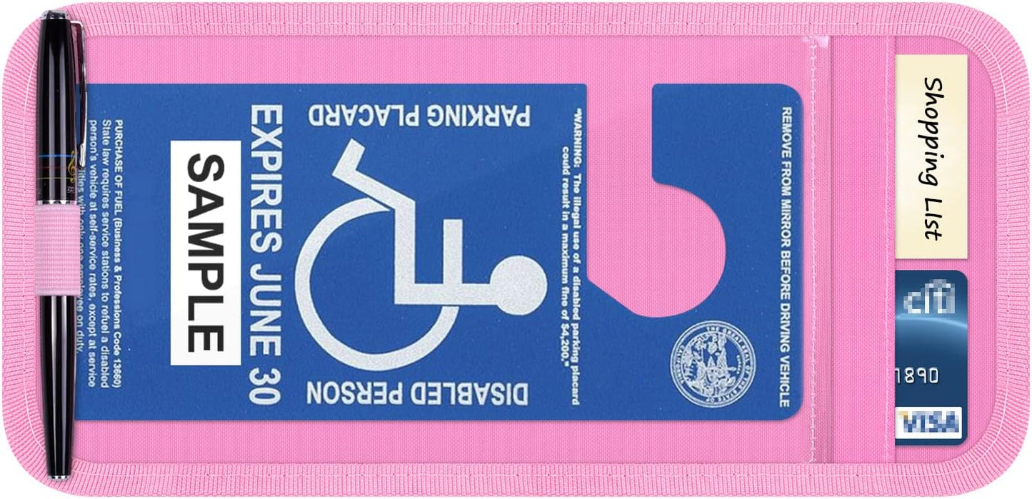 Handicap Placard Holder for Auto, Wisdompro Disabled Parking Permit Sign Protector for Car Sun Visor with Note Paper Slot, Pen Holder and Elastic Strap - Black